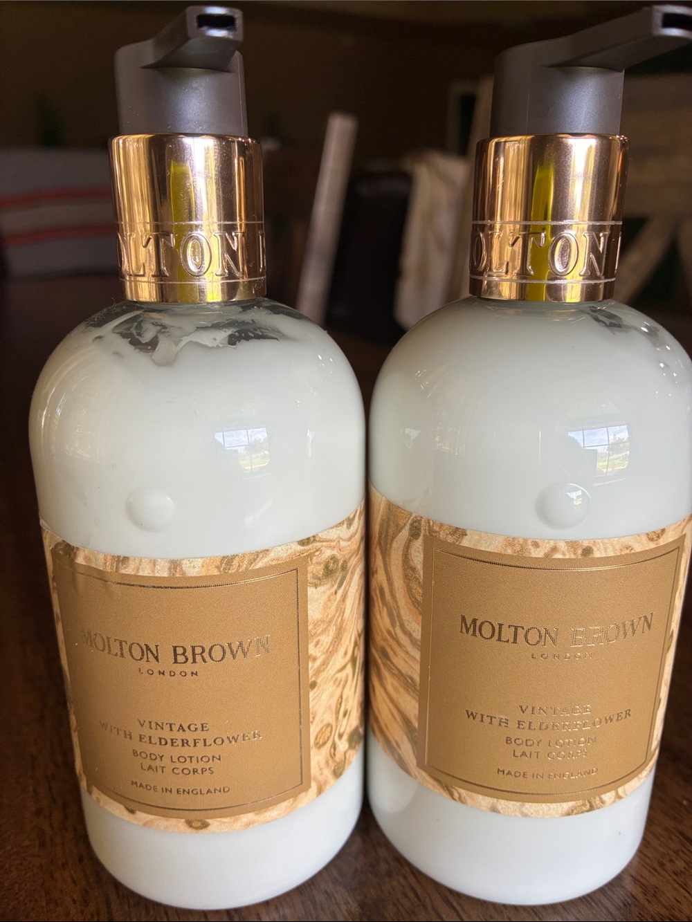 Molton Brown cream & gold Vintage Elderflower Body Lotion Duo